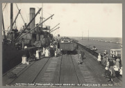 TOYE BROTHERS, PORTLAND, VIC. A group of four shipping scene images, each approx. 11 x 16cm and all depicting scenes on the wharves at Portland in Western Australia, circa 1921. The first is titled in the negative: "Shipping Wheat, deep water pier Portlan - 2