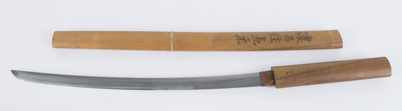 A Japanese Wakizashi blade with later wooden housing, Meiji Period, 19th/20th century, 66cm long