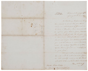 AUTOGRAPHED LETTER FROM ALEXANDER MCLEAY, COLONIAL SECRETARY, JUNE 1829 A letter signed by "Alex Mcleay" headed Colonial Secretary's Office, Sydney 26th June, 1829 addressed to Private James Pickles, late of the Royal Staff Corps. The letter confirms the 