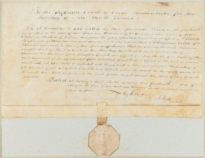 ABRAHAM ELIAS APPOINTED TO ADMINISTER THE ESTATE OF JOSEPH SOLOMON - 1824 14th May 1824 vellum document with intact seal, titled "Administration of the Goods Chattels....of Solomon Josephs late of Windsor, dec'ed - to - Abraham Elias adm'or" and signed by