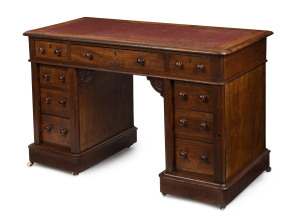 A twin pedestal ladies desk, Australian cedar, circa 1880, 71cm high, 122cm wide, 59cm deep