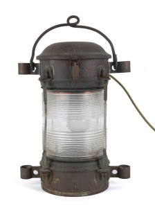 A ship's lantern, copper and brass with glass lens (electrified), 20th century, 40cm high