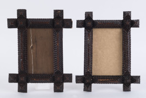 A pair of tramp art picture frames, cigar box cedar, late 19th century, 28 x 21cm