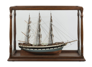 Tall ship model in display cabinet titled "MAFEKING", late 19th century, cabinet 66cm high, 95cm wide, 34cm deep