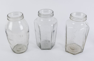 Three vintage Australian glass jars, MacROBINSON Size No.4 (2), and A.W. ALLEN Limited of Melbourne, late 19th early 20th century, 27cm high
