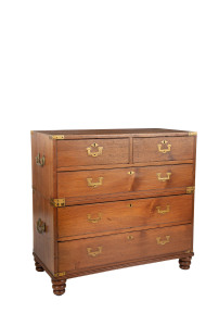 An Anglo-Indian campaign chest, teak with brass fittings, early 19th century, 88cm high, 91cm wide, 44cm deep