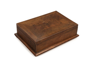 A deed box, fiddleback blackwood with huon pine interior, Tasmanian origin, circa 1900, ​10cm high, 33cm wide, 24cm deep