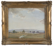 JAMES. R. JACKSON (1885-1975), Farm Scene Landscape, oil on cedar panel, signed lower right "James R. Jackson", Centenary Art Exhibition label verso, circa 1934, with additional landscape sketch in oil on reverse, 38cm x 46cm - 2