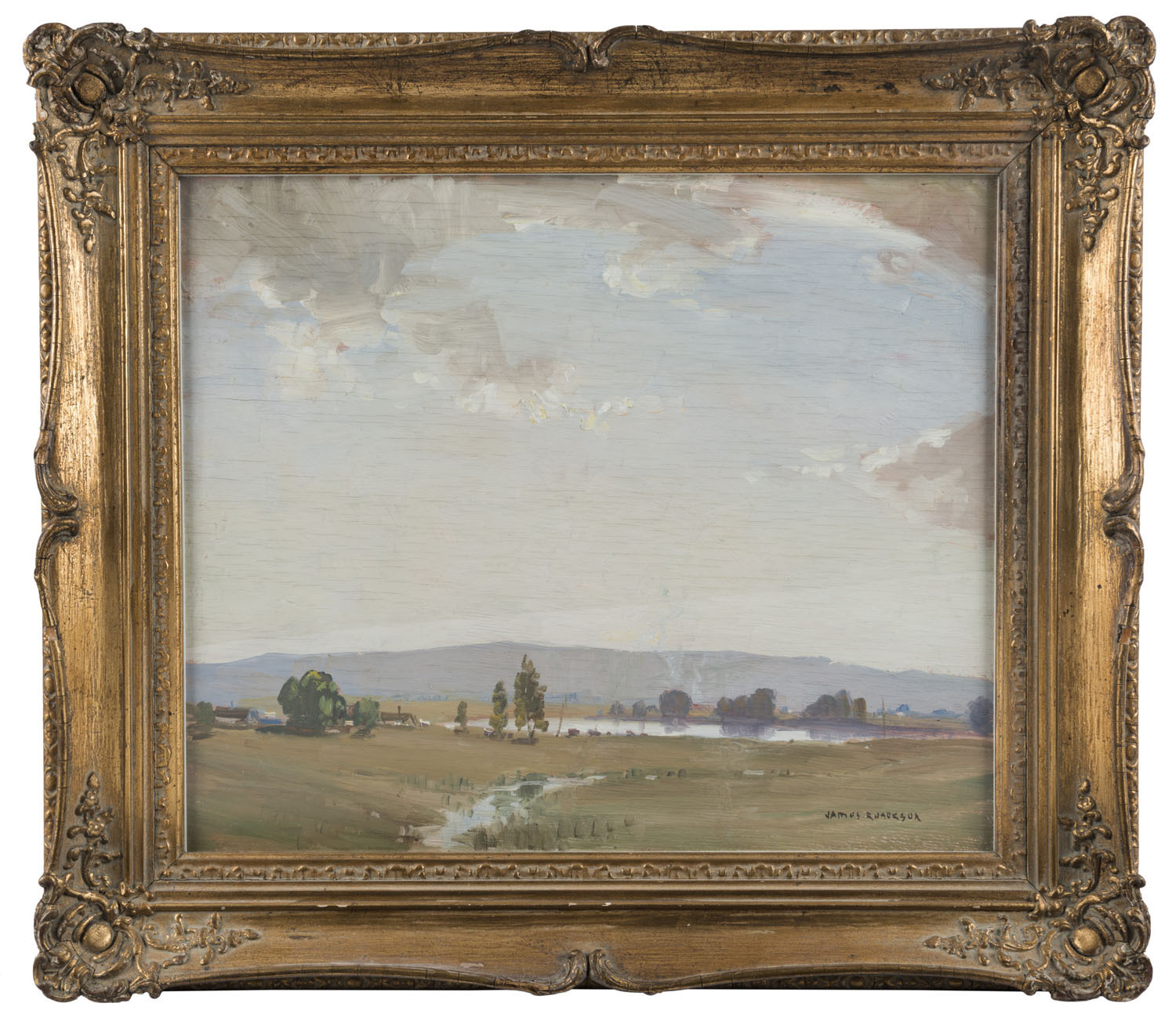 JAMES. R. JACKSON (1885-1975), Farm Scene Landscape, oil on cedar panel ...
