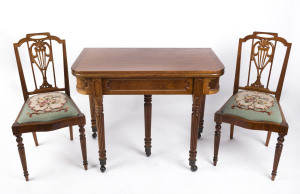 An Australian reproduction hand-made Georgian style dining setting comprising six chairs and extension dining table, Australian cedar, circa 1964, the table 77cm high, 52cm wide (extends to 156cm), 97cm deep
