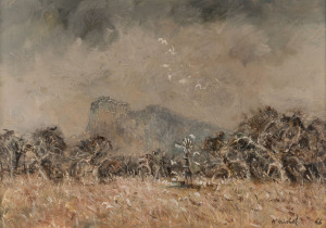 KEITH NICHOL (1921-1979), I.) Burning Stumps, Grampians, II.) Wimmera Landscape, oil on board, signed lower right "K. Nichol '66", 38 x 67cm and 38 x 55cm