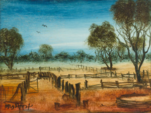 CHARLES KEVIN (PRO) HART (1928-2006), Sheep Yards, oil on board, signed lower left "Pro Hart", 23 x 30cm