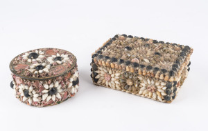 Two shell covered boxes, Queensland origin, circa 1950, the larger 15cm across