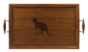 An Australian serving tray, Victorian ash, blackwood and cedar, early 20th century, ​62cm across the handles