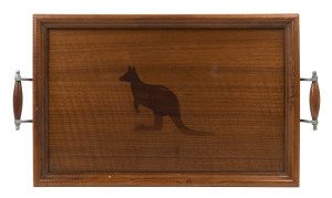 An Australian serving tray, Victorian ash, blackwood and cedar, early 20th century, 62cm across the handles