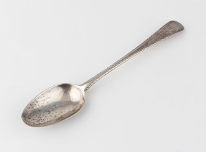 An English sterling silver spoon with unusual figural crest of a Maori warrior with club, London, circa 1783, 17.5cm high