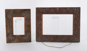 Two Australian chip carved picture frames, late 19th century, ​the larger 31 x 24.5cm
