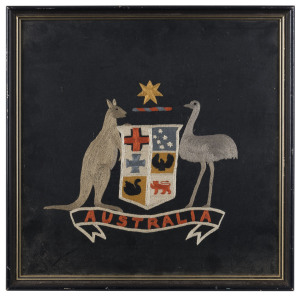 An Australian coat of arms, embroidered silk, early 20th century, ​35 x 35cm