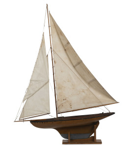 An antique pond yacht with huon pine hull, late 19th early 20th century, 156cm high