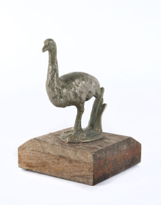 An emu car mascot, chrome finished cast metal on wooden plinth , circa 1930, ​15cm overall
