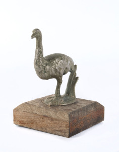 An emu car mascot, chrome finished cast metal on wooden plinth , circa 1930, 15cm overall