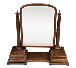 An Exhibition quality toilet mirror, fiddleback blackwood and cedar, Victorian origin, circa 1880s, 88cm high, 90cm wide, 36cm deep