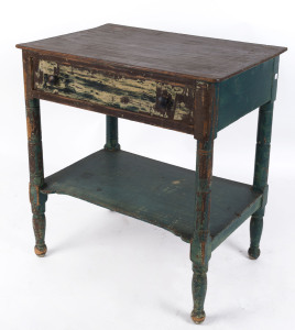 An Australian one drawer occasional table with green painted finish, 19th century, 72cm high, 68cm wide, 46cm deep