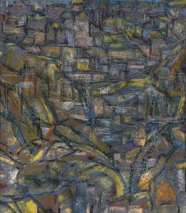 DESIDERIUS ORBAN (1884-1986), Ascending Patterns, 1973, mixed media on hard board, signed lower right, "Desiderius Orban 73", exhibited at the Art Gallery of NSW, 30 x 26cm