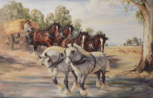 TREVOR H. CLARE (Australia, working 1950s), clydesdale team, watercolour, signed lower left "T.H. Clare", 60 x 90cm