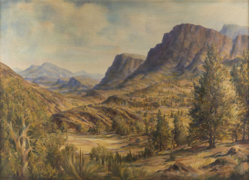 TREVOR H. CLARE (Australia, working 1950s), Flinders Ranges, oil on board, signed lower left "T.H. Clare", 55 x 75cm