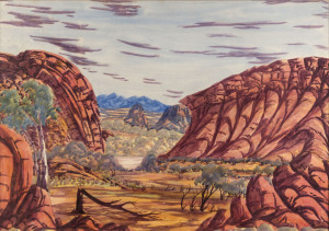 EWALD NAMATJIRA (1930-1984), Hermannsburg school landscape, watercolour, signed lower centre "Ewald Namatjira", 52 x 71cm