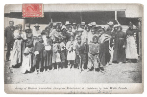 POSTCARDS: ABORIGINAL SUBJECTS, collection of (43) real photo cards, circa 1905-10, almost all postally used and the subjects mainly from identified locations: Queensland (5), South Australia (2), Tasmania (2), Victoria (10), Western Australia (14), and general (8), together with a small group of non-Aboriginal subjects of the same period (9). Cpl. of duplicates noted. (Total: 50). Among the subjects we note "Natives playing football at Coranderrk, Vic.", "Annual distribution of blankets to bla