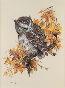 PAUL MARGOCSY (1945 - ), Owl, watercolour and gouache on paper, signed lower left "Paul Margocsy", 40 x 30cm