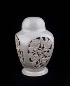 KLYTIE PATE pierced pottery lamp base with floral motif, incised "Klytie Pate", 24cm high