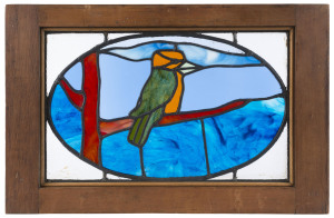 Australian Arts and Crafts leadlight window, early 20th century, ​45 x 69cm overall