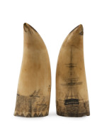 Two scrimshaw whale's teeth, 19th century, 14cm high. PROVENANCE: The Erik Dare Collection, Christie's, lot 229, 13th November 1995. - 2