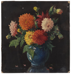 JOHN MORRISSEY (1911-1982), Dahlias, watercolour, signed lower left "Morrissey", 38 x 36cm, together with two Australian school landscape watercolours, all unframed, (3 items).