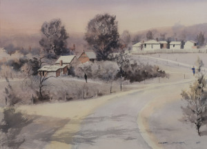 CLIVE DUCKER (Australia, working 1980s), Approaching Guildford, watercolour, signed lower right "Clive Ducker, '85", ​50 x 69cm