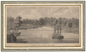Sydney Cove 1788 facsimile engraving together with a floral still life watercolour by P.I. HIBBERT, (2 items), the watercolour 25 x 32cm