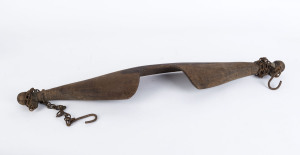 An agricultural yoke, hardwood and steel, 19th century, purported to come from the Victorian goldfields, 89cm long
