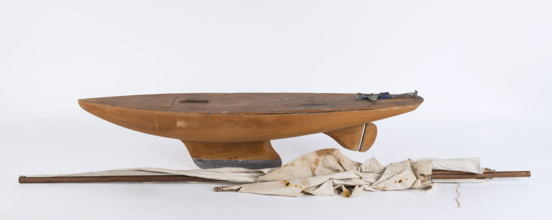 A Tasmanian huon pine pond yacht, early 20th century, ​154cm high, 91cm long