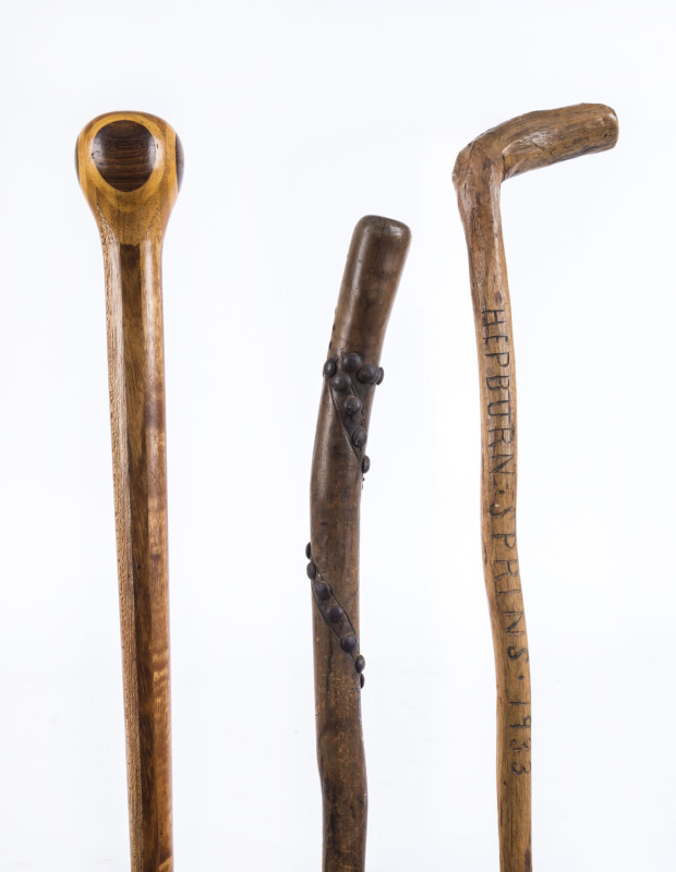 A New Zealand specimen wood turned walking stick, an Australian walking ...