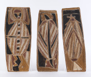 Three Aboriginal bark paintings, Northern Territory origin, circa 1970s, ​the largest 47 x 19cm