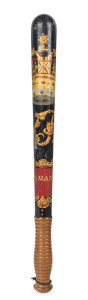 Tasmanian Police truncheon, blackwood with hand-painted Queen Victoria cipher, 19th century, 44cm long