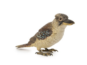 FRANZ BERGMANNFRANZ BERGMANN, Austrian cold painted bronze kookaburra, early 20th century, stamped under the tail, 13cm long, Austrian cold painted bronze kookaburra, early 20th century, stamped under the tail (illegible), 13cm long