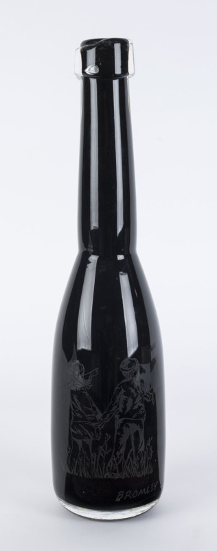 DAVID BROMLEY (1960 - ), engraved glass bottle, signed "Bromley", ​39cm high