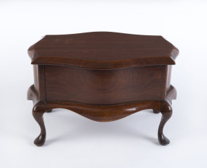 A bombe shaped jewellery casket with cabriole legs, Tasmanian blackwood, circa 1920, 18cm high, 28cm wide, 19cm deep