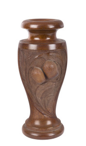 Australian Arts and Crafts blackwood vase with carved gumnuts and leaves, early 20th century, 22cm high