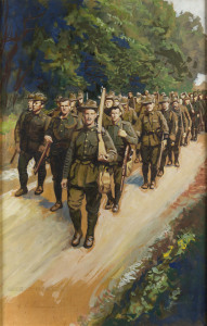 W.R. PLOUGHMAN (Australia), Marching to the King's inspection, watercolour, signed lower left "W.R. Ploughman", 63 x 40cm