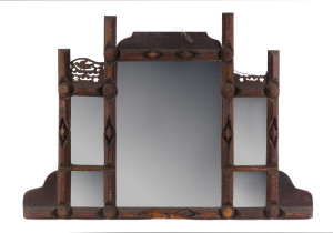 An Australian tramp art overmantel mirror, late 19th century,